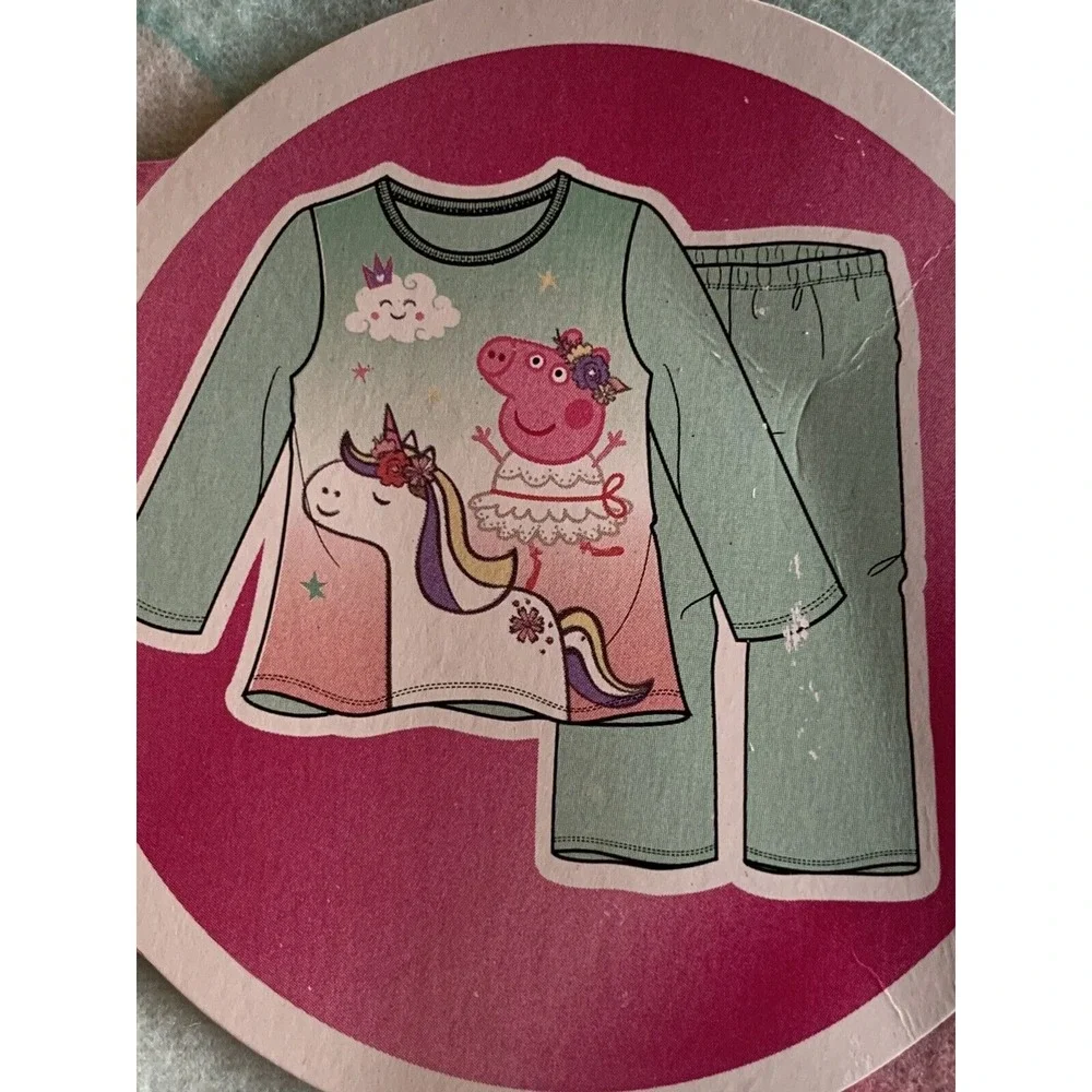 Peppa Pig Pajama Set Girls Toddler 12M Light Blue New Unicorn Flannel 2pc PJ Set